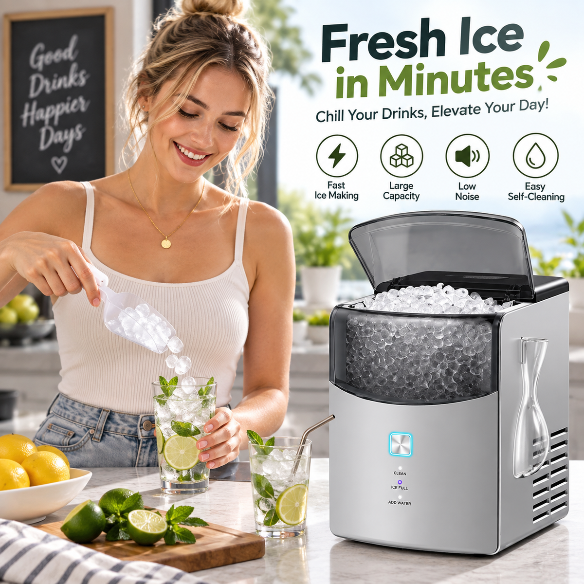 Pearl L1 Max Countertop Nugget Ice Maker – Fast, Chewable Ice in Minutes