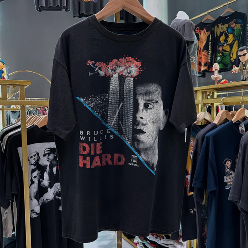 90s Die Hard Bruce Willis Rare Washed Black T-Shirt