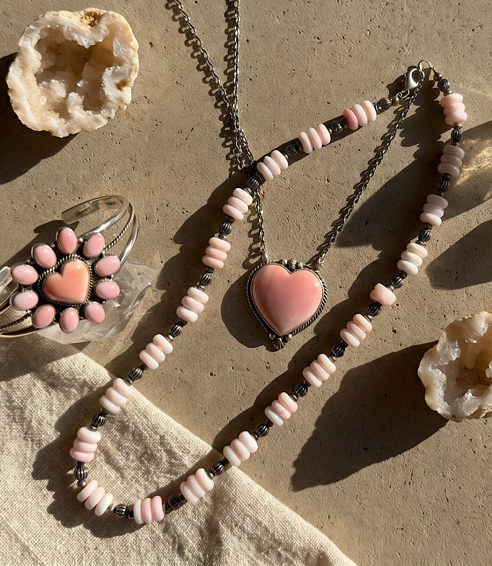 Pink Conch Station Heart Cuff Bracelet
