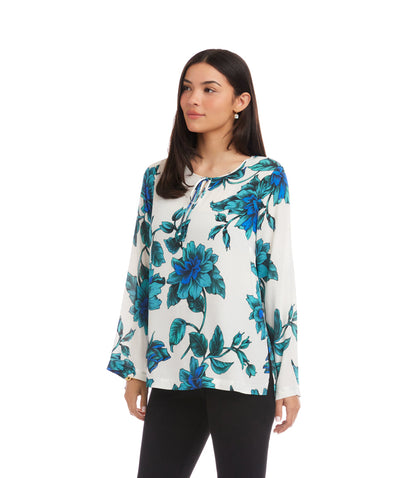 Petite Size Keyhole Side-Slit Sleeve Tunic Top