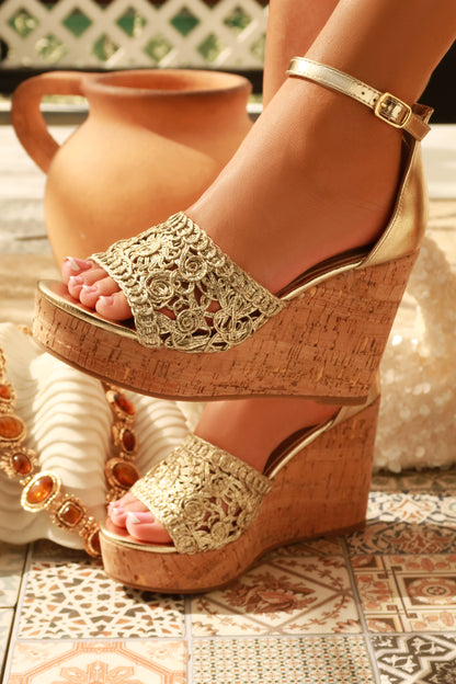 Paradise Nights Platform Wedges - Gold