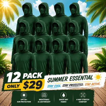 UPF 50+ Long-Sleeve Sun-Protection Hoodie (with Sleeve Pocket and Face Mask)