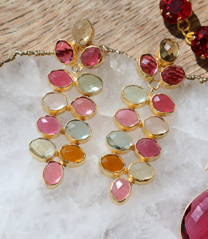 Multi Color Beaded Gemstone Earrings