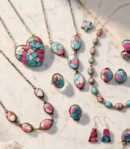 Cotton Candy Turquoise Lariat Necklace And Earring Set