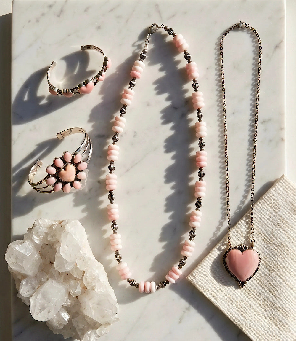 Pink Conch Heart Cuff Bracelet