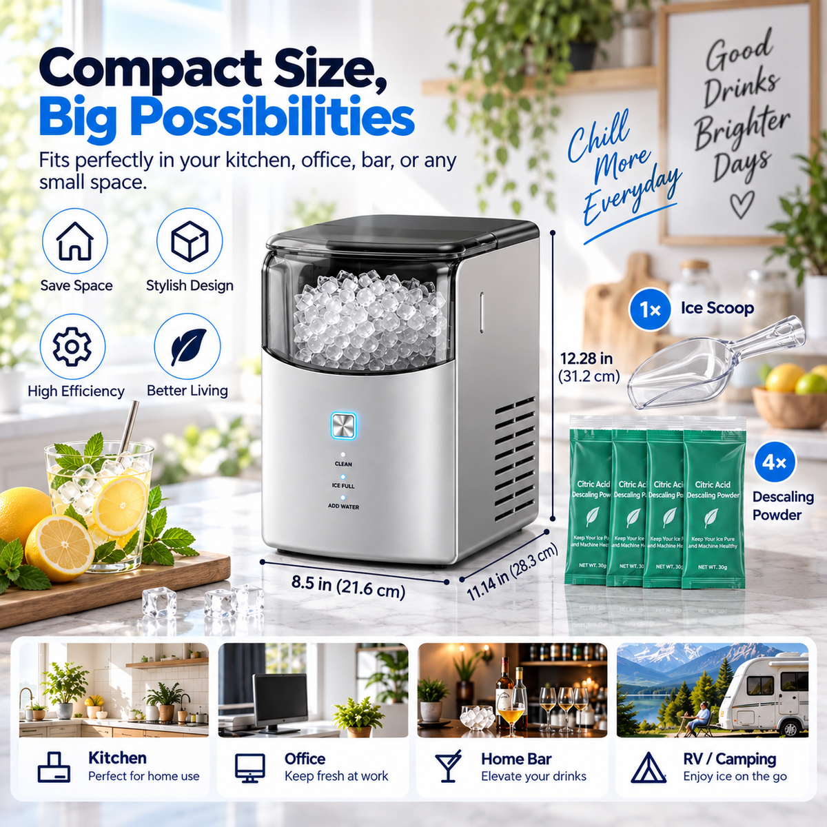 Pearl L1 Max Countertop Nugget Ice Maker – Fast, Chewable Ice in Minutes