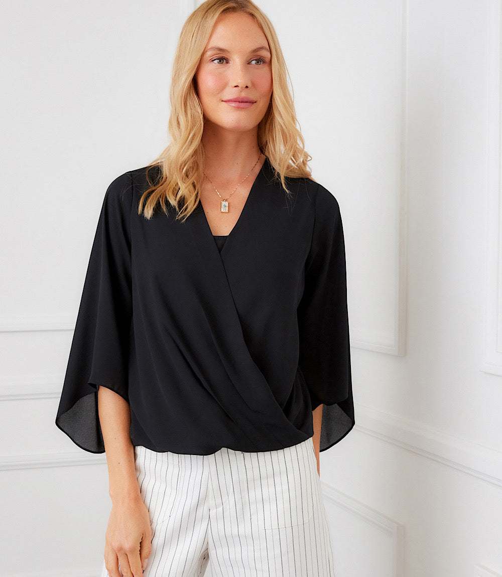 Bracelet Sleeve Drape Front Crossover Top