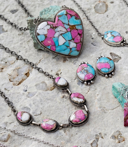 Large Cotton Candy Turquoise Heart Necklace