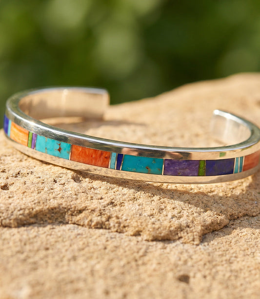 Multistone Turquoise Inlay Cuff Bracelet