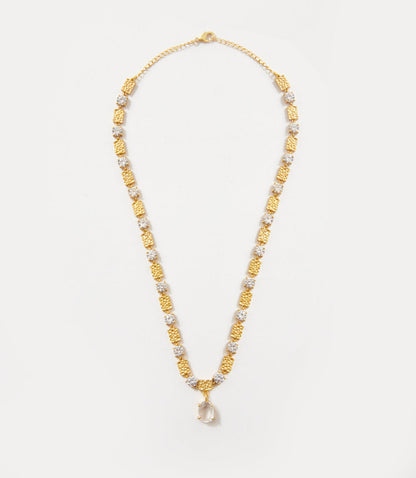 Matte Gold And Crystal Stone Necklace