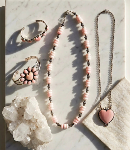 Pink Conch Station Heart Cuff Bracelet