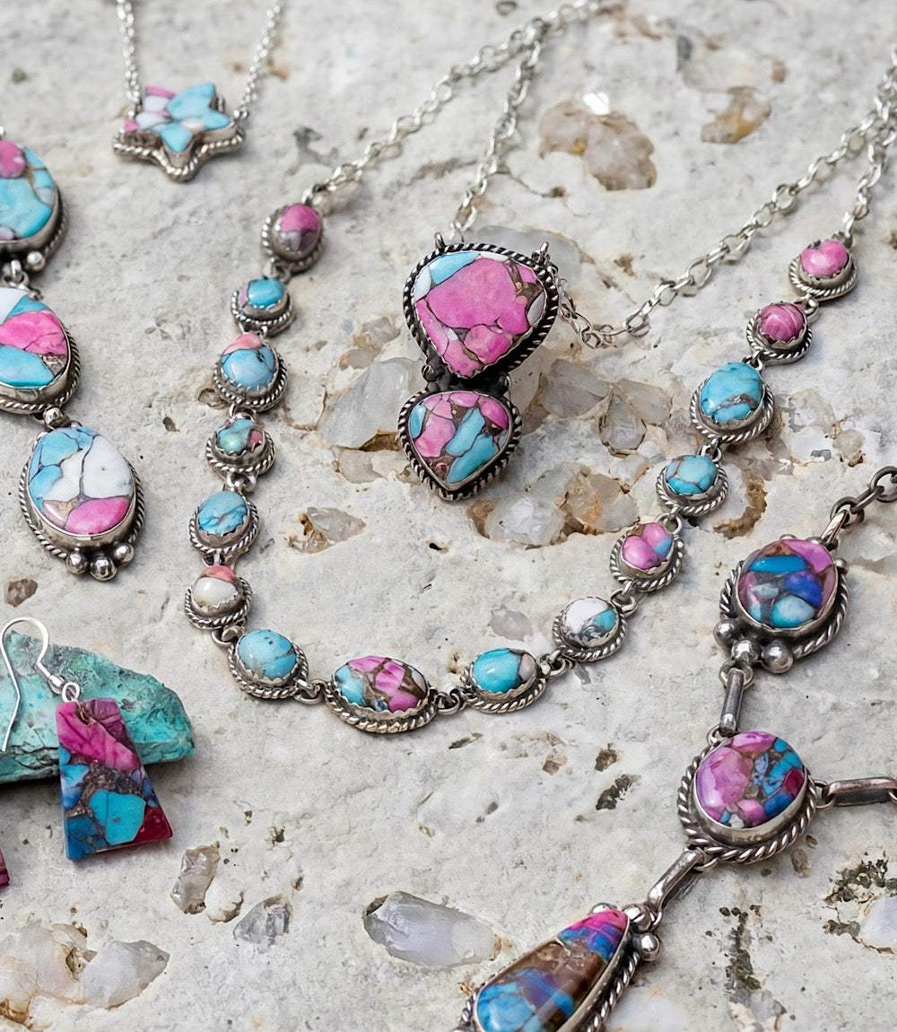 Cotton Candy Turquoise Double Teardrop Necklace