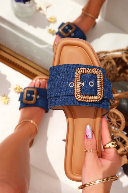 Paradise Steps Slip On Flat Sandals - Denim