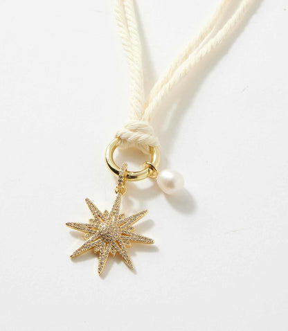 Pavé Burst And Pearl Cord Necklace