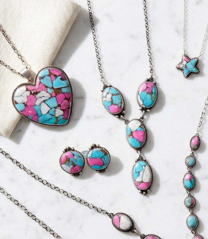 Cotton Candy Turquoise Lariat Necklace And Earring Set