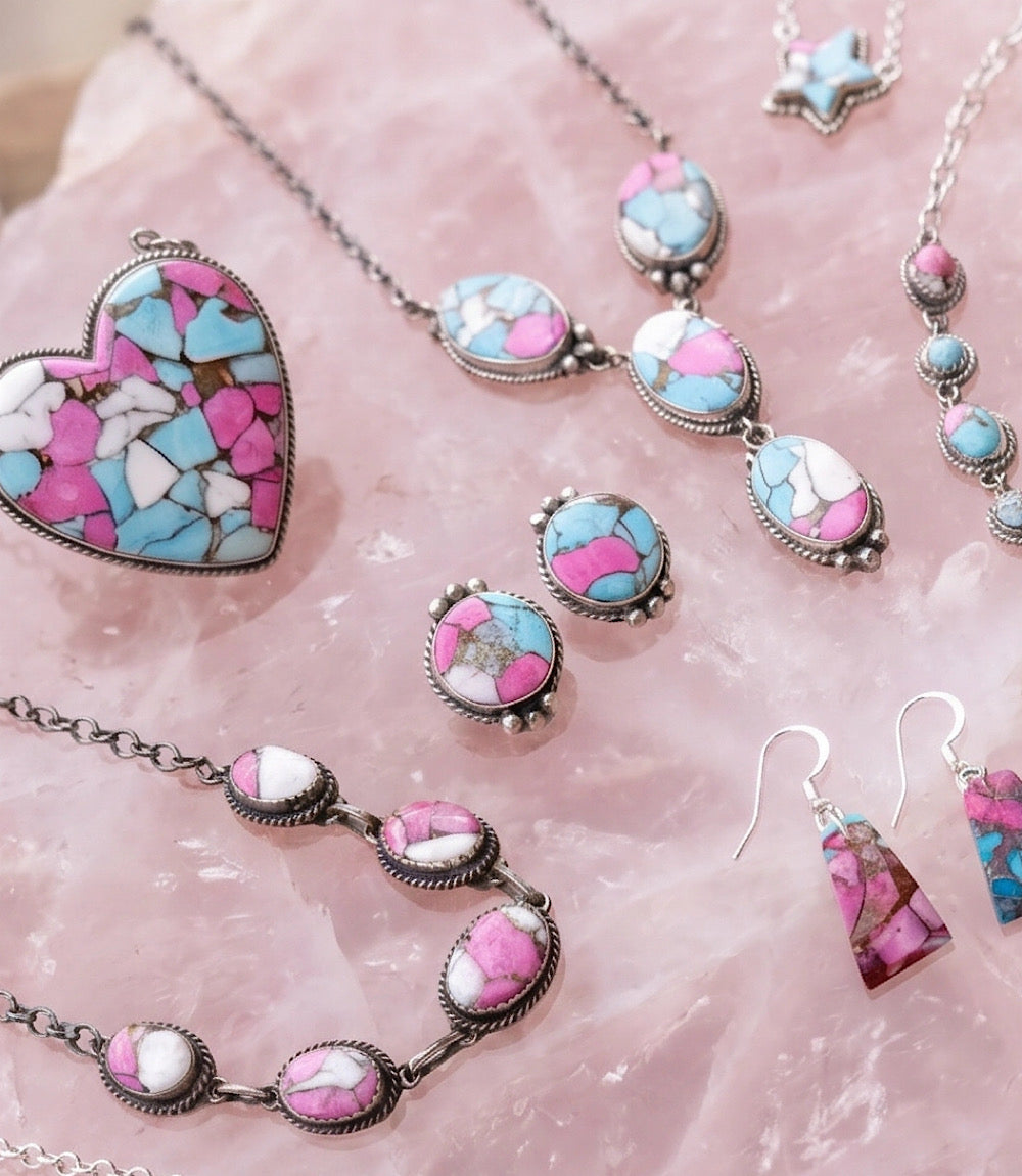 Large Cotton Candy Turquoise Heart Necklace