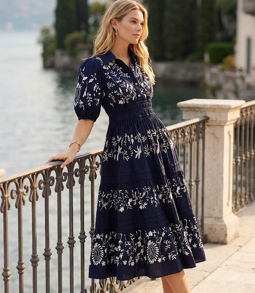 Puff Sleeve Embroidered Dress