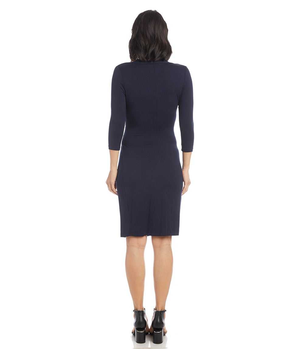 Petite Size 3/4 Sleeve Cascade Wrap Dress