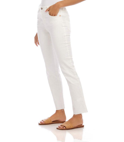 Petite Size Raw Hem Straight Jeans