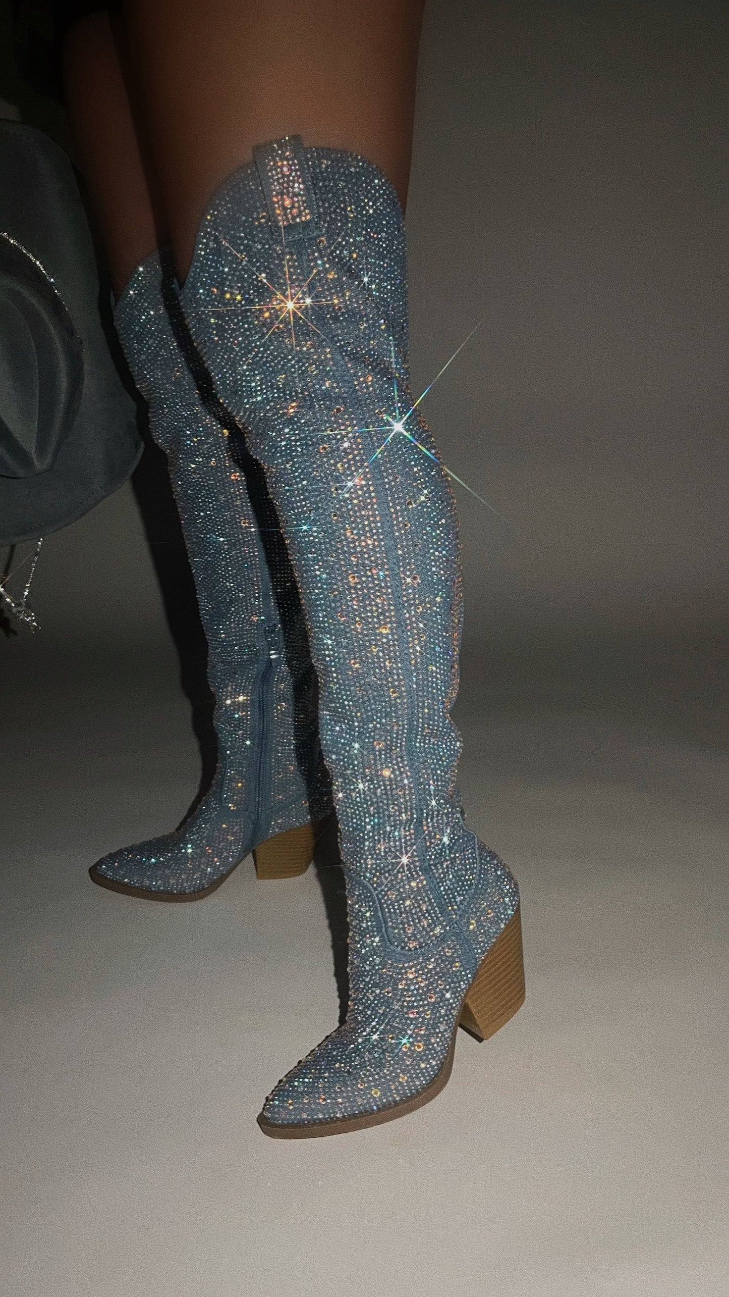 Nights In Nashville Embellished Cowgirl Boots - Denim