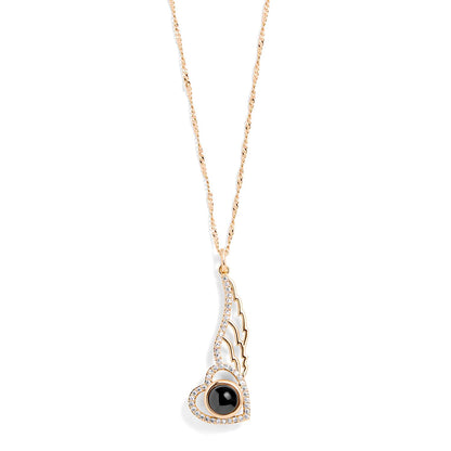 Personalized Pavé Angel Wing Photo Necklace