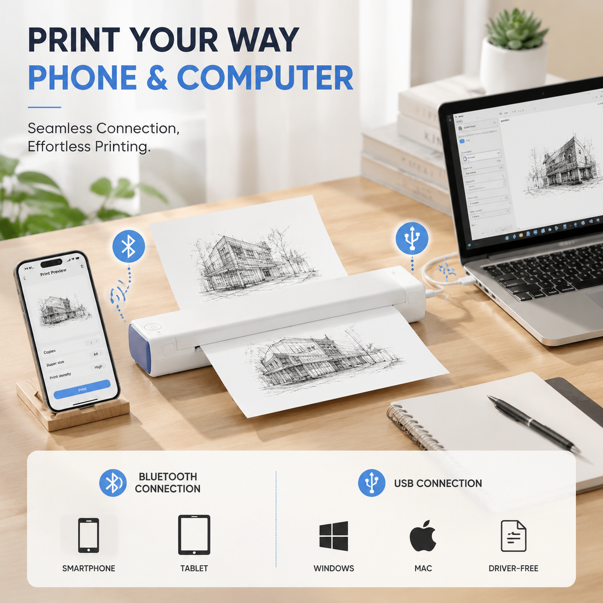 🔥🔥Portable Printer Wireless, Compatible With Phone & Laptop