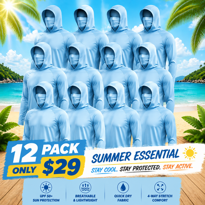 UPF 50+ Long-Sleeve Sun-Protection Hoodie (with Sleeve Pocket and Face Mask)