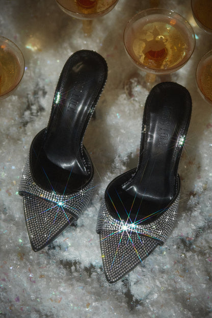 Amiah Embellished High Heel Mules - Black