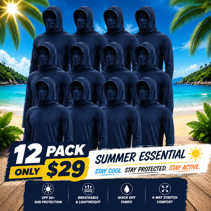 UPF 50+ Long-Sleeve Sun-Protection Hoodie (with Sleeve Pocket and Face Mask)