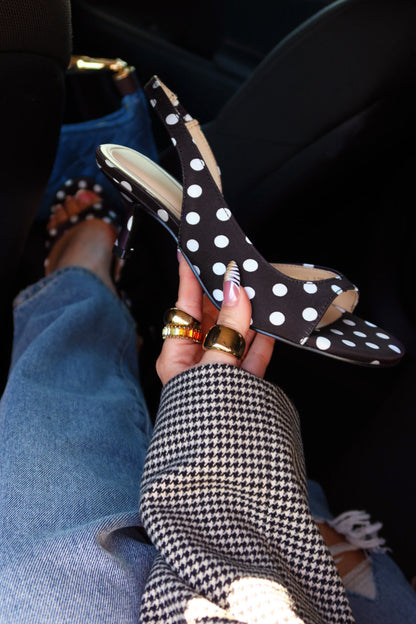 Becca Slingback Mid Heels - Black Polka Dot