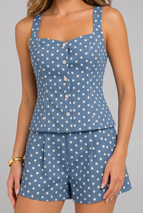 Beverly Polka Dot Top - Blue