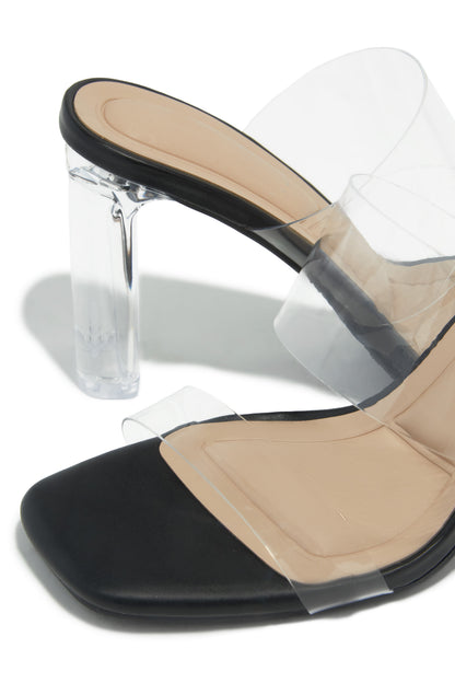 Jordana Clear Strap Mule Heels - Black