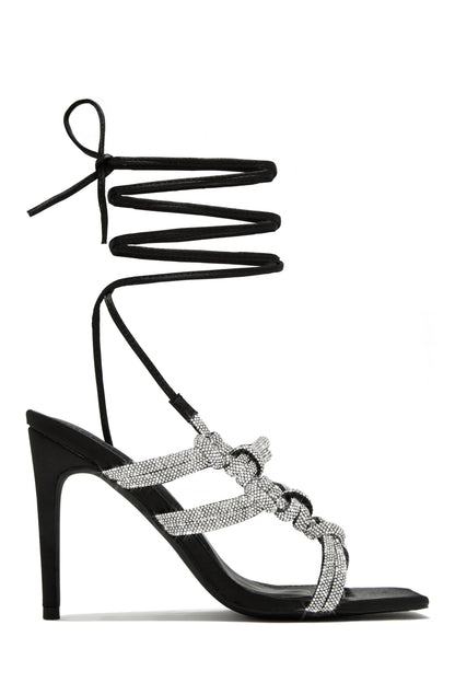 Party Girl Era Embellished Lace Up Heels - White