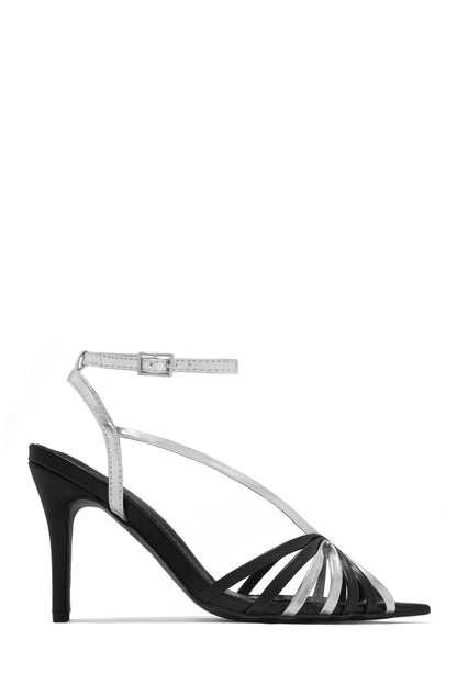 Kataya Ankle Strap Pointed Toe Heels - Black