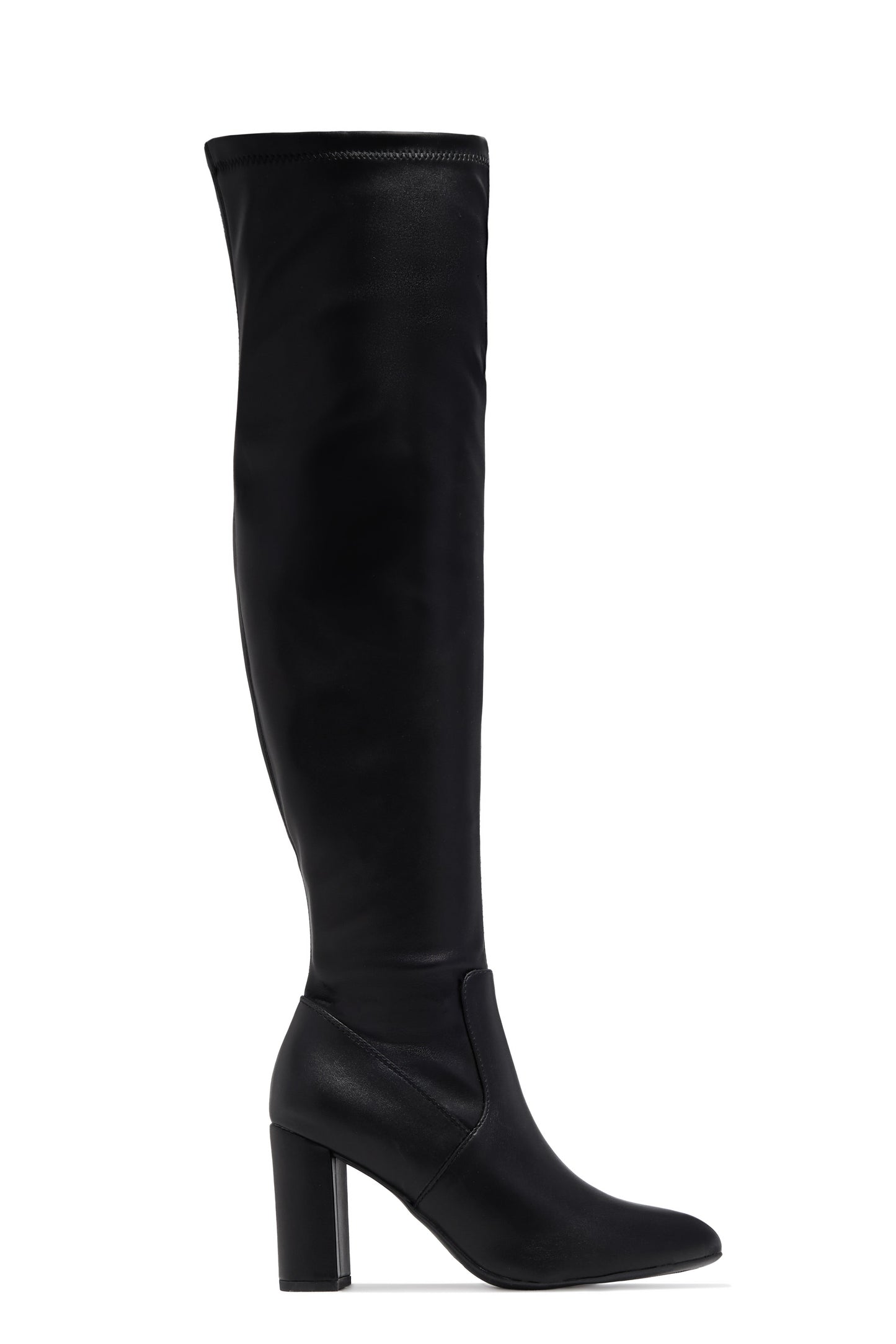 Adeline Chunky Heel Over The Knee Boots - Black