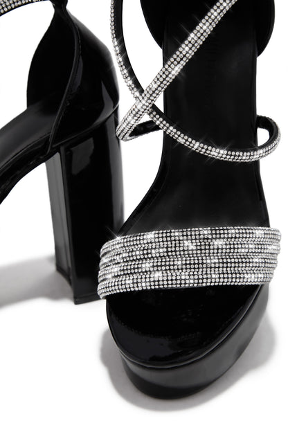 Special Nights Embellished Platform Block Heels - Black