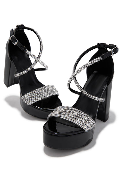 Special Nights Embellished Platform Block Heels - Black