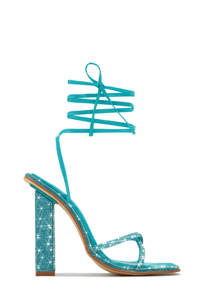 Crystal Embellished Lace Up High Heels - Pink