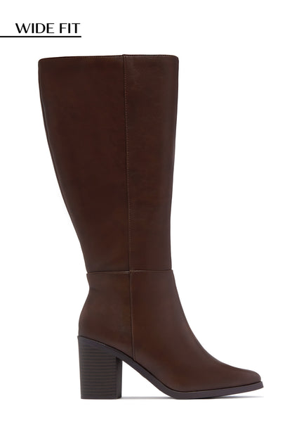Draya Wide Fit Block Heel Boots - Brown