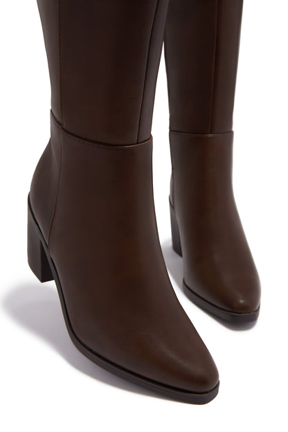 Draya Wide Fit Block Heel Boots - Brown
