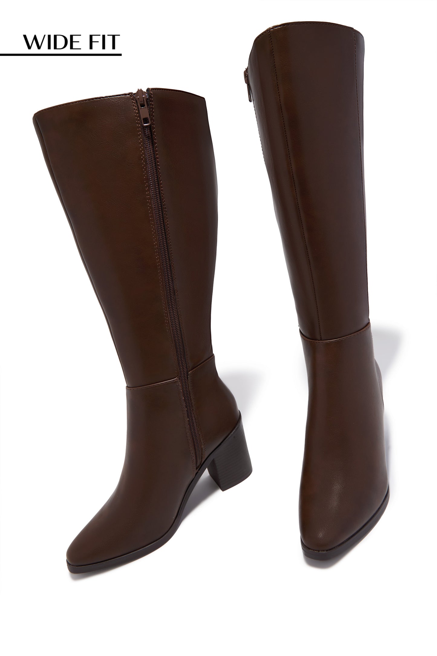 Draya Wide Fit Block Heel Boots - Brown