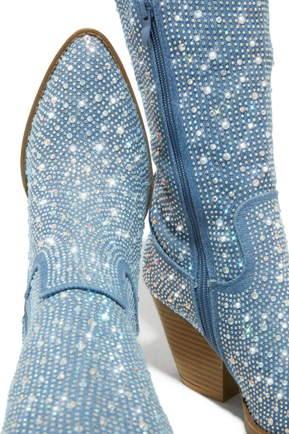 Nights In Nashville Embellished Cowgirl Boots - Denim