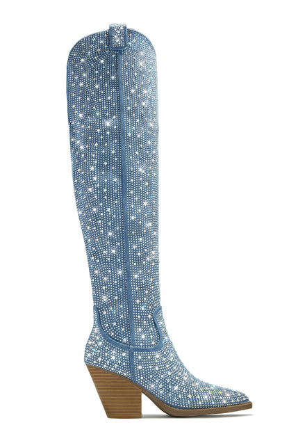 Nights In Nashville Embellished Cowgirl Boots - Denim