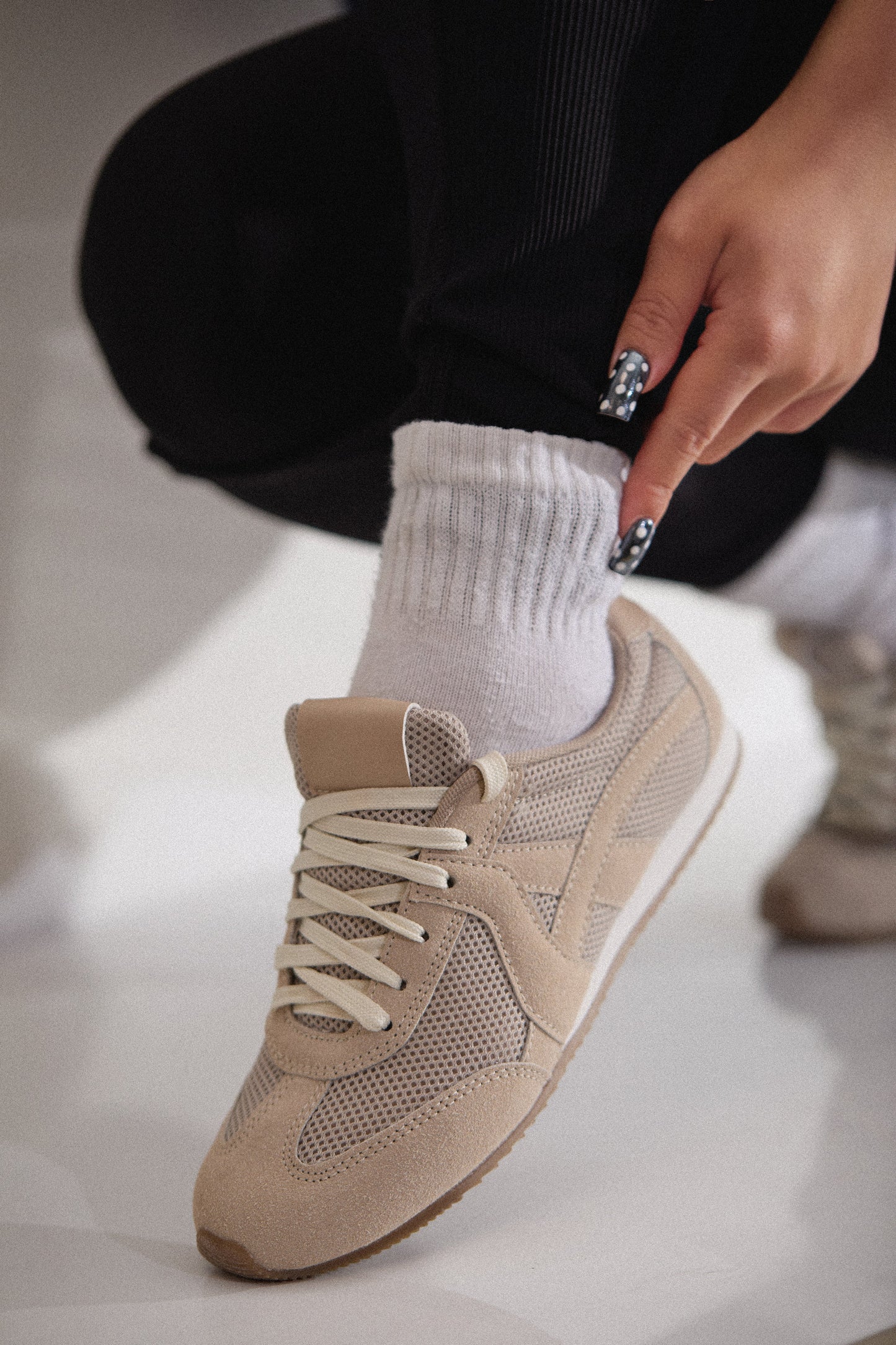 Downtown Stroll Lace Up Sneakers - Taupe