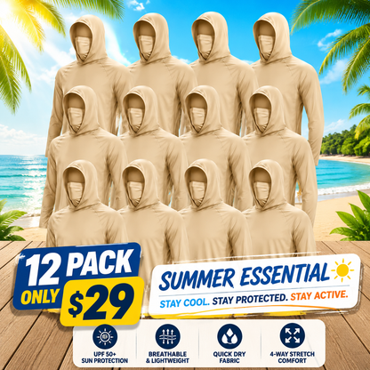 UPF 50+ Long-Sleeve Sun-Protection Hoodie (with Sleeve Pocket and Face Mask)