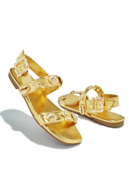 Sea Shore Flat Sandals - Gold