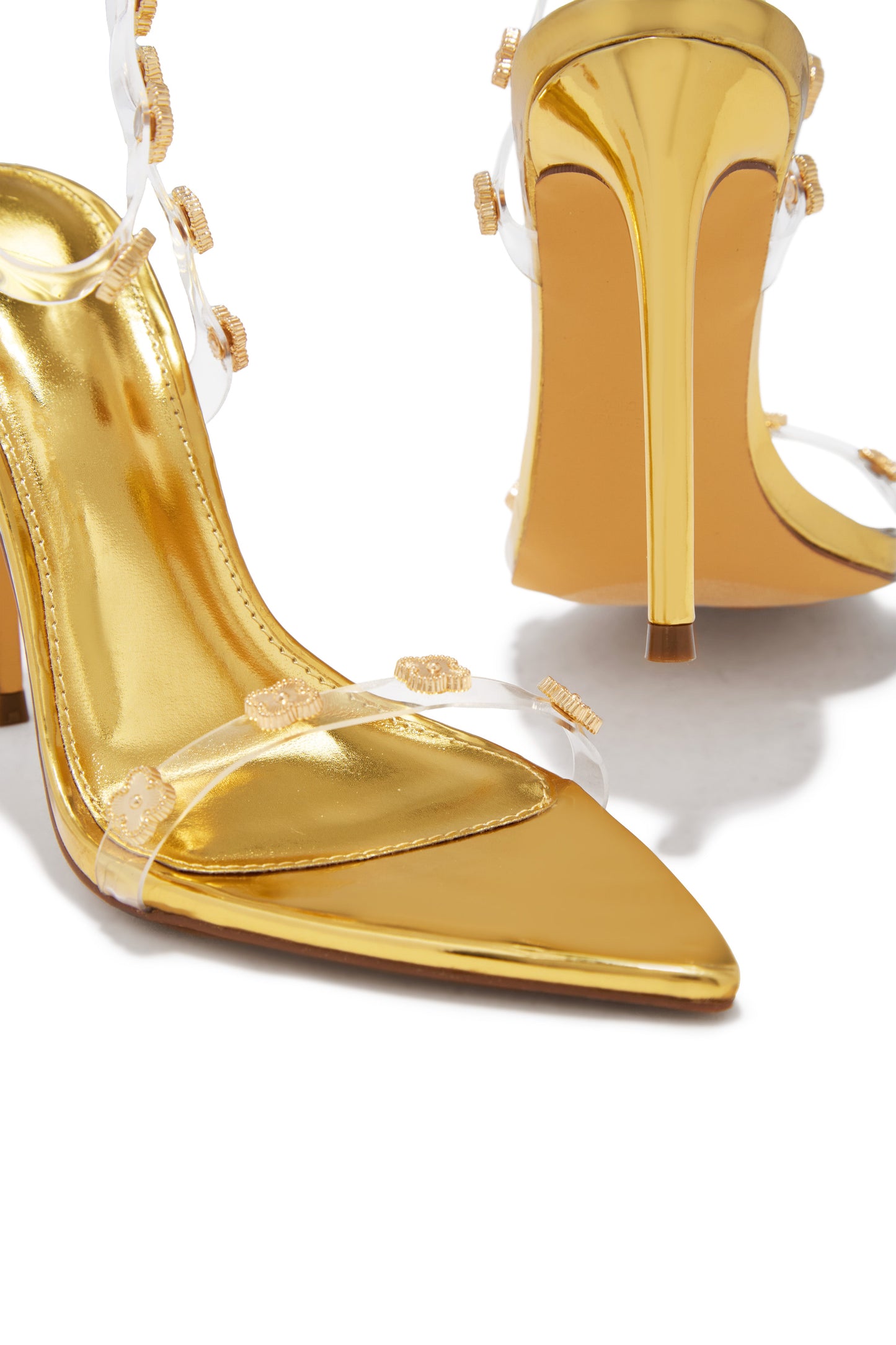 Aurela Clear Strap High Heels - Gold