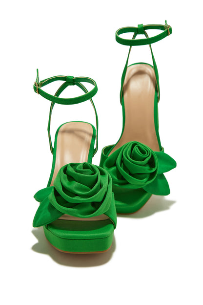 Michelle Platform Block High Heels - Green