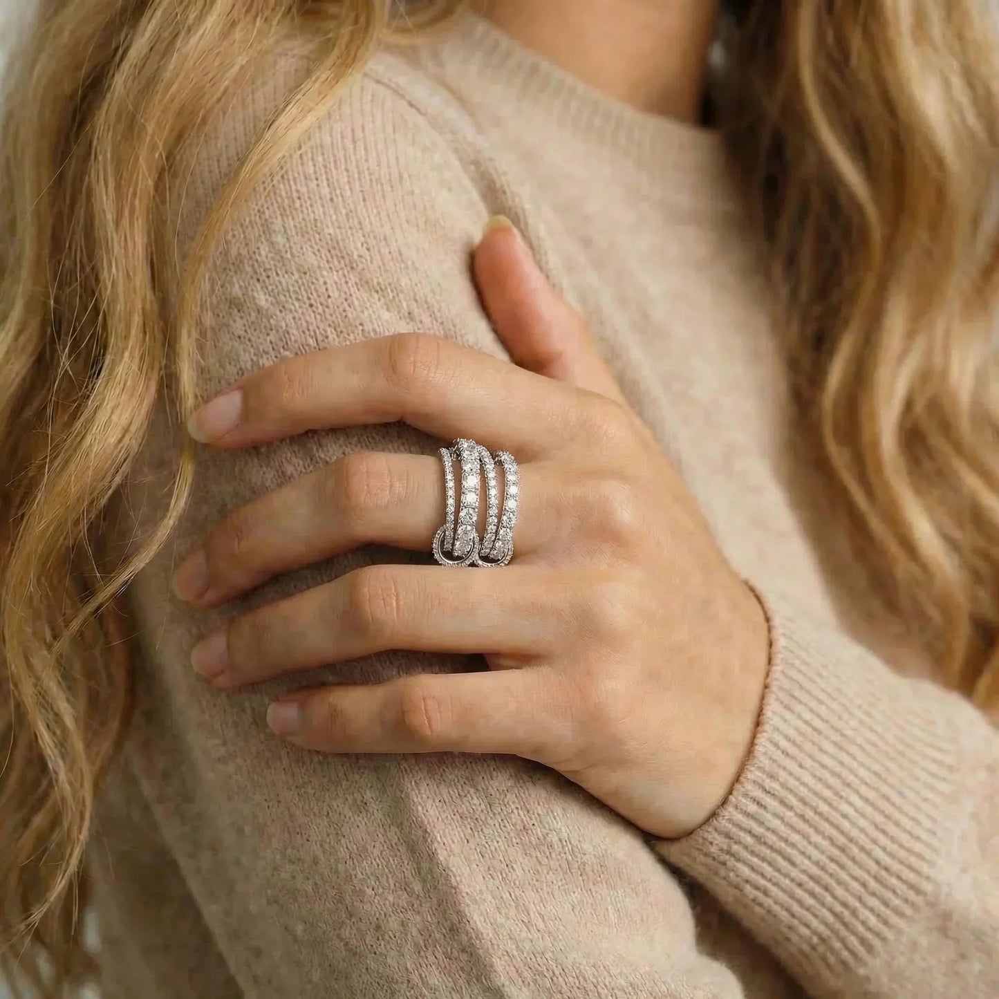 Hallie Stacked Diamond Silver Ring
