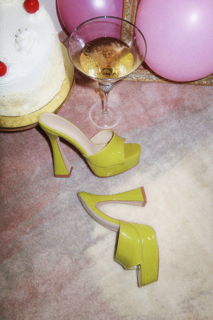 Jianna Platform Heel Mules - Lime